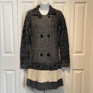 Desigual Black/Cream Double Breasted Cardigan Sweater Size L